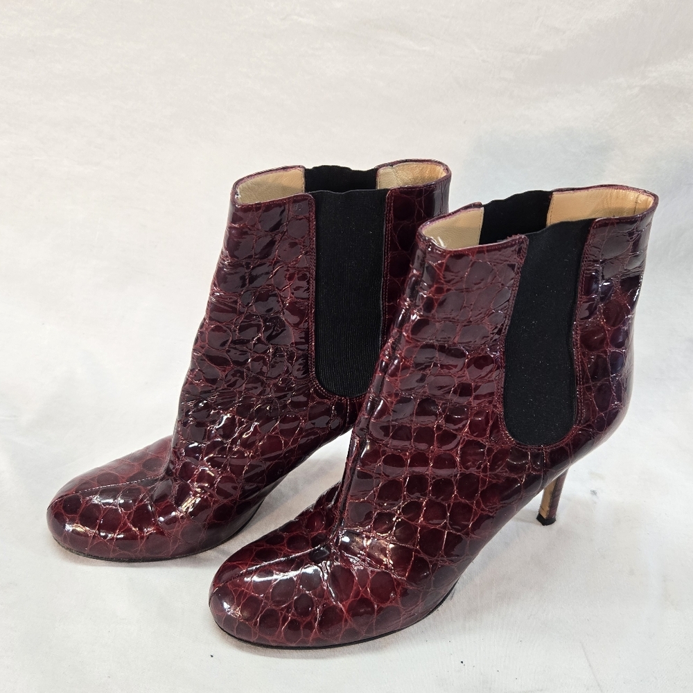 Kate Spade New York Women's 10B Burgundy Patent Leather Alligator Ankle Boots